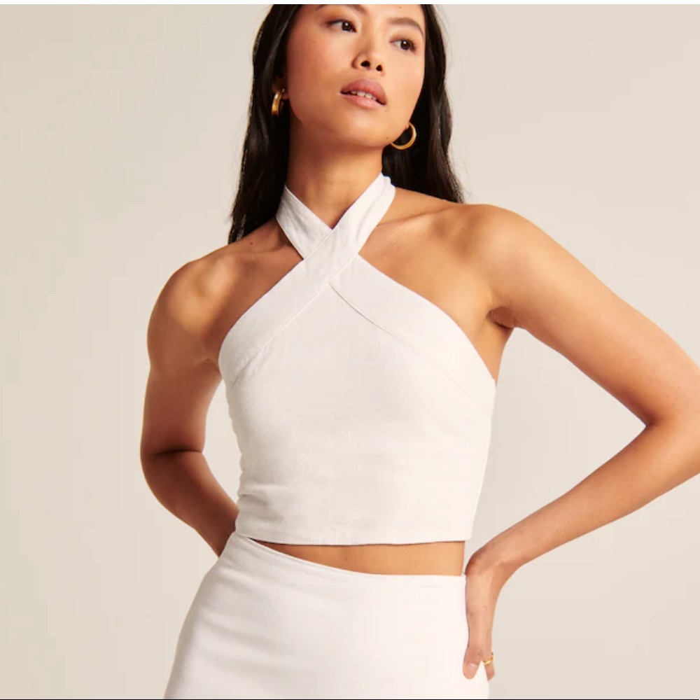 cropped linen blend halter top
